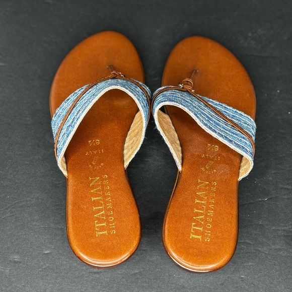 Italian Shoemakers Sandal US Size 8.5 Denim Style Blue & White Striped - Picture 3 of 6